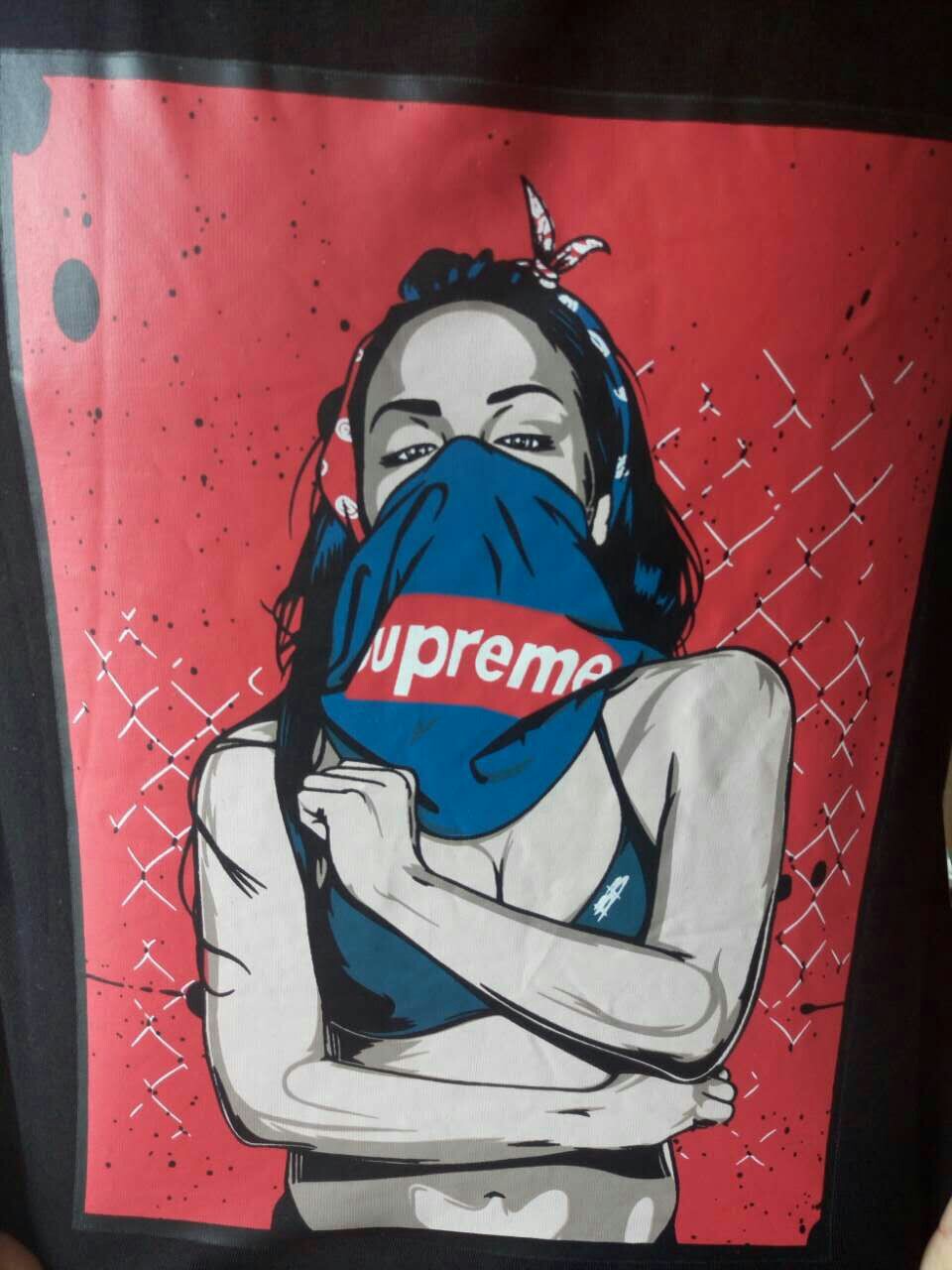 潮姿态 supreme黑色性感女人像潮t