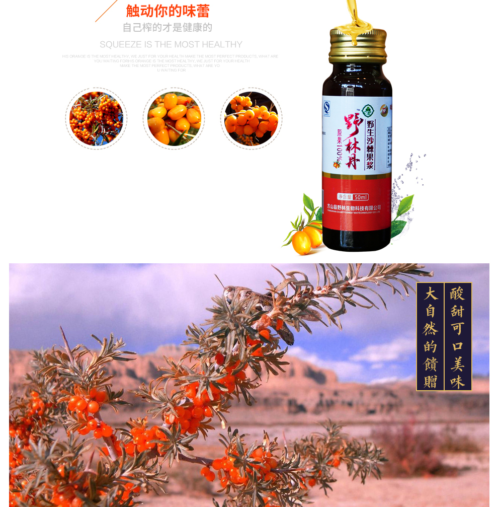 吕梁特产馆山西特产吕梁特产吕梁野林丹沙棘果浆50ml15瓶箱礼盒装