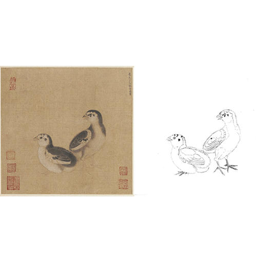 宋画动物小品白描底稿李迪鸡雏待饲图多种白描尺寸可选gr06