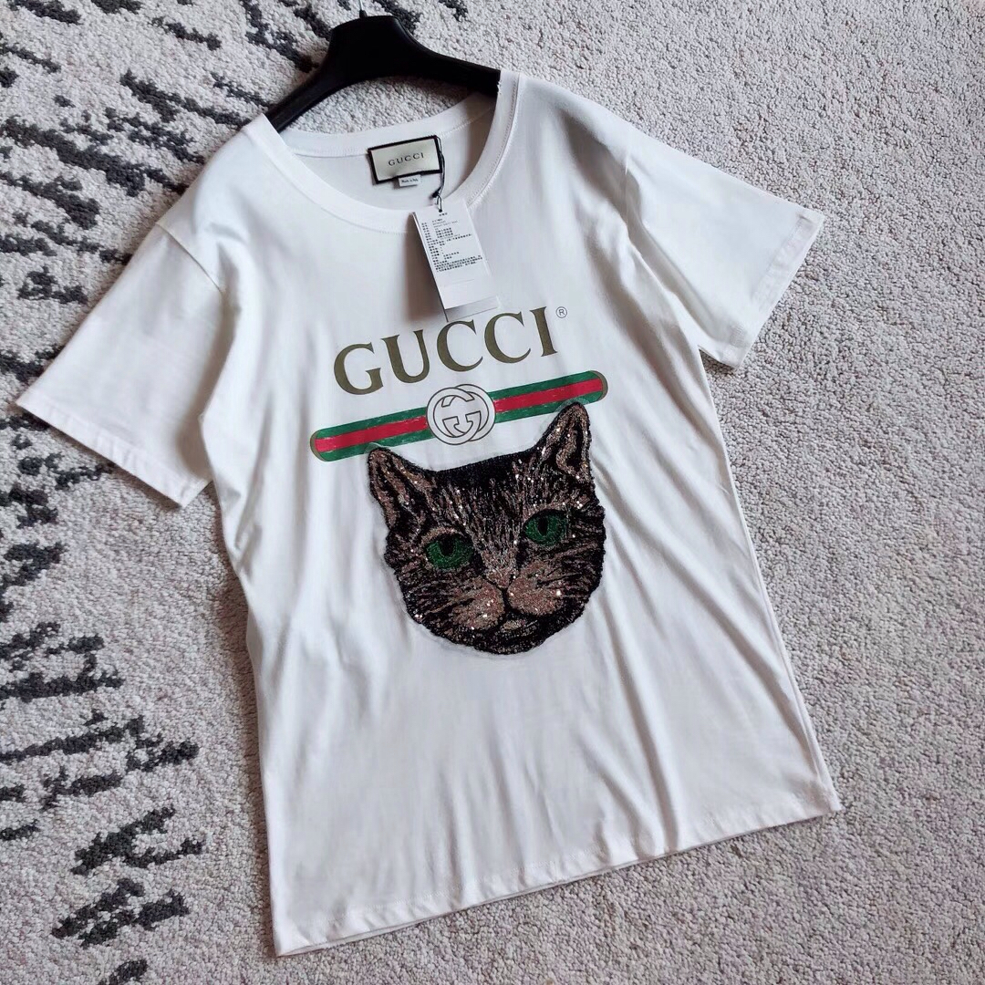 gucci猫头印花t恤