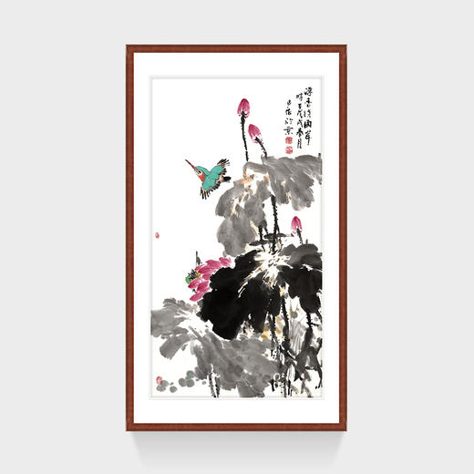 湖山画苑花鸟国画玄关挂画茶室装饰画荷花手绘真迹画浮香绕两岸王占海