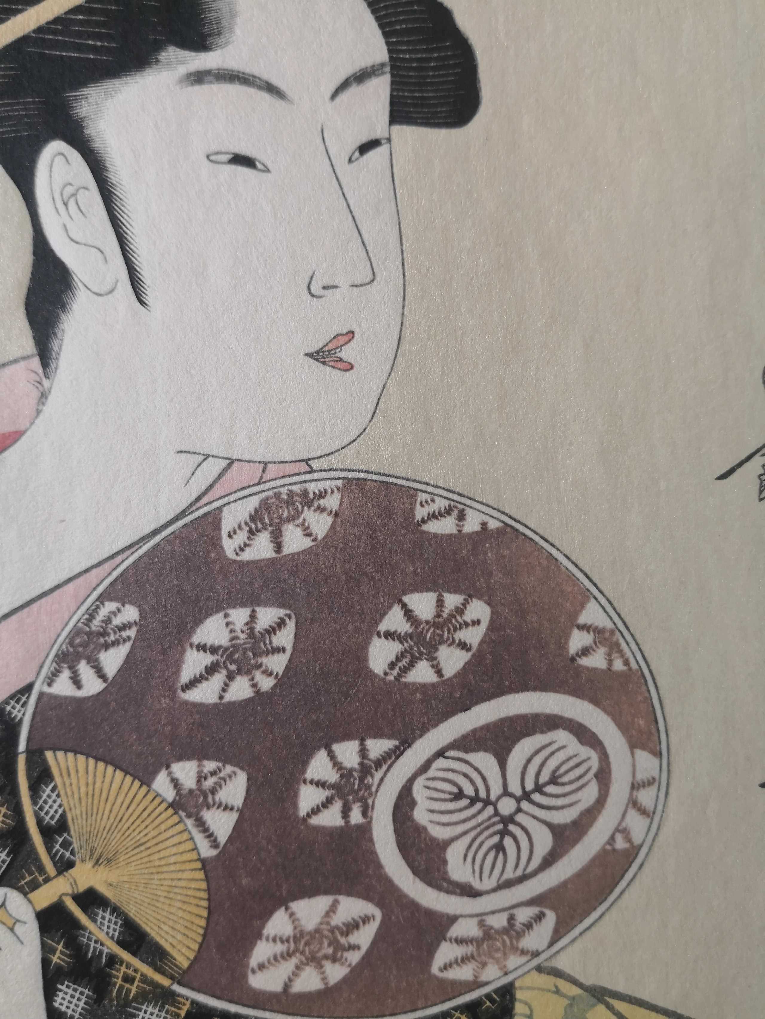 喜多川歌麿持扇美人图珍贵手工木刻浮世绘版画