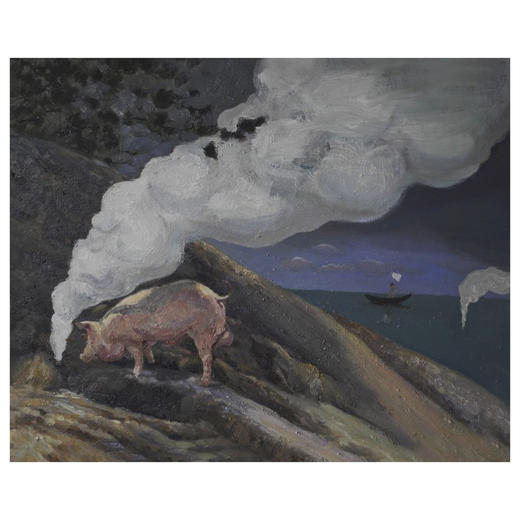 有灰色岩石的海刘峰油画作品