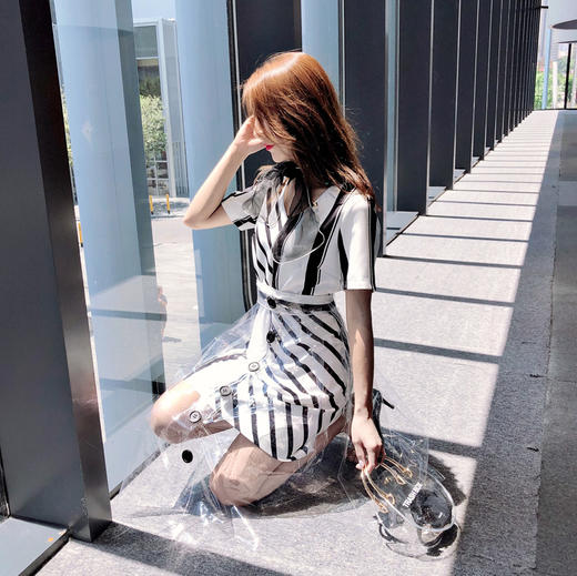 unilady独家定制裙子夏装新款时尚名媛透明pvc塑料半身裙女