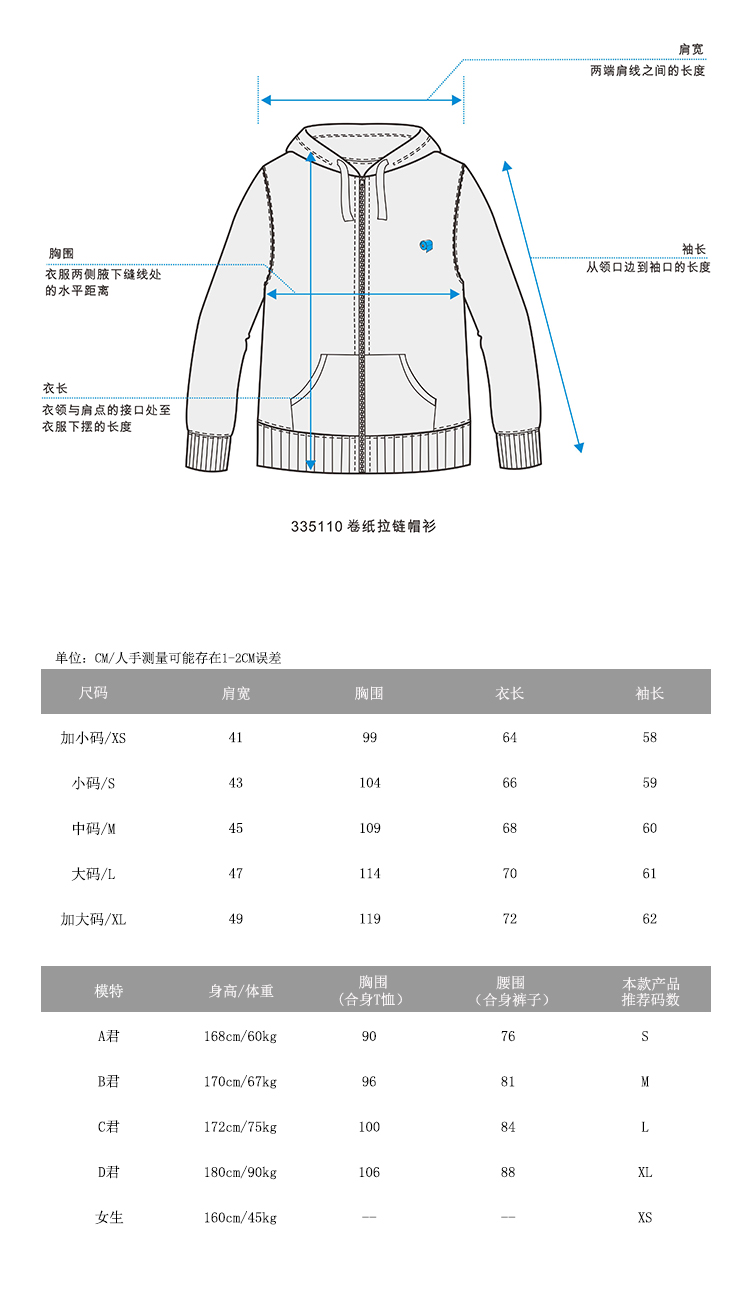 拒绝基本pg日本设计blue卷纸拉链帽衫380克重磅抓绒底情侣卫衣
