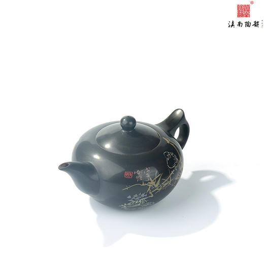 袁应德谢恒覆色刻填花鸟如意壶