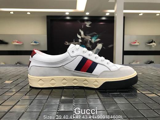 gucci stripe leather sneaker古驰经典皮革英伦风休闲男鞋珍珠白深蓝