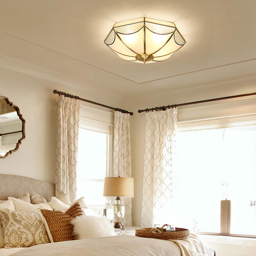 卧室吸顶灯led圆形温馨浪漫家用客厅灯简约现代美式房间全铜灯具sh