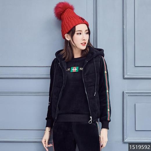 特卖价309苏盈珈可冬季运动服女套装时尚加绒加厚卫衣三件套女冬