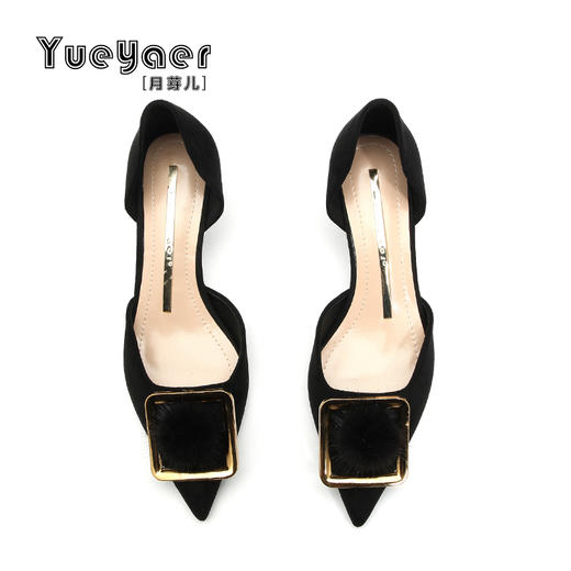 月芽儿中空女单鞋尖头细跟春夏2019新款小清新绒面���口小跟高跟鞋w19e