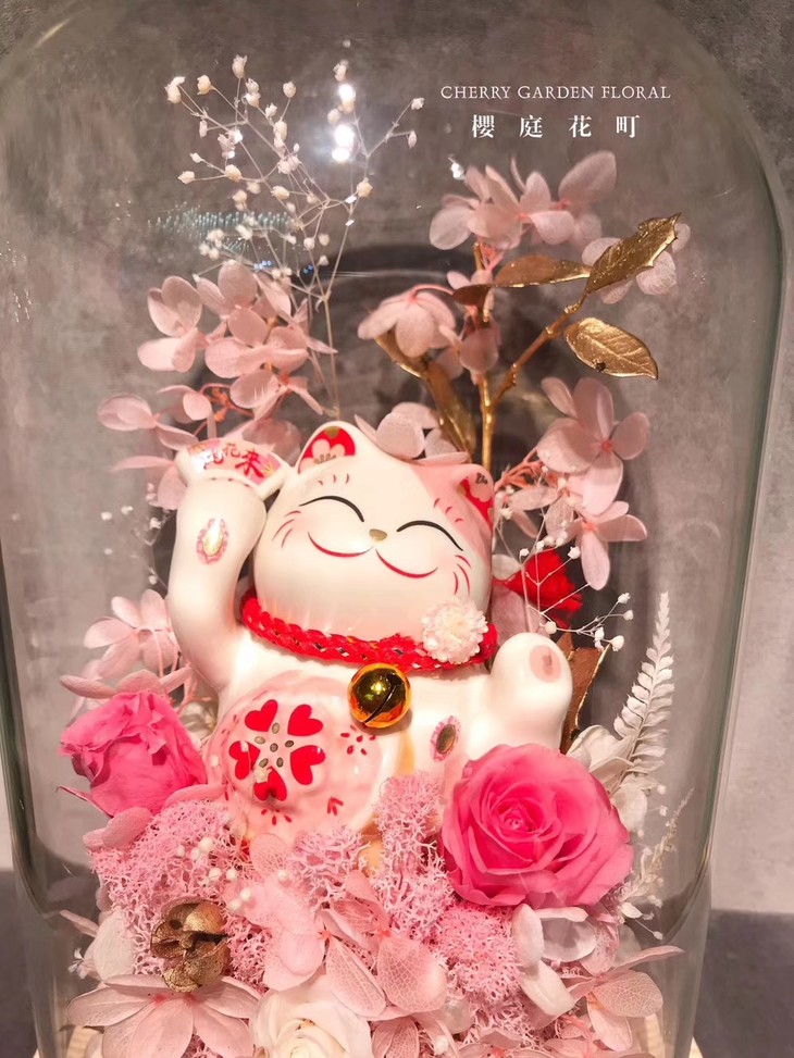 【招财系列】招福桃花猫永生花樽