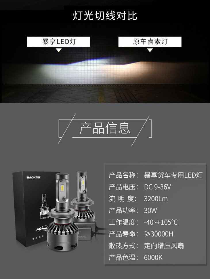 暴享卡货车led前大灯24v无损安装h1h4h7