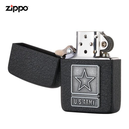 zippo打火机原装正版 美国陆军星徽 黑裂漆徽章zippo火机041689285838