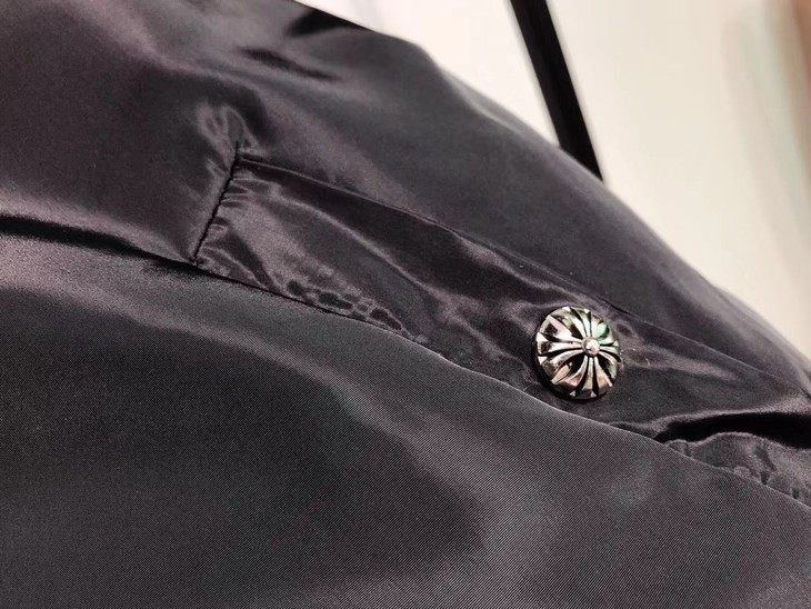 克罗心图案十字架标拼皮刺绣宽松休闲棒球棉服外套