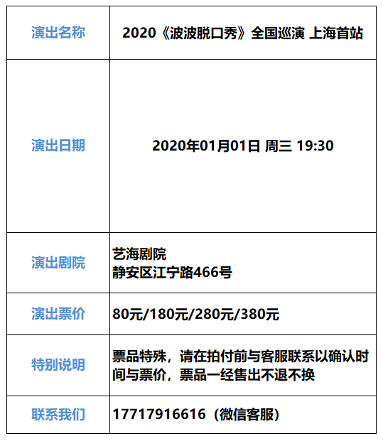 【1.1】2020《波波脱口秀》全国巡演 上海首站