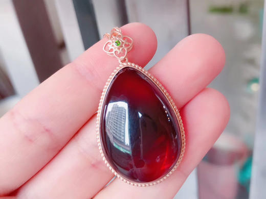 这色系你太美心生暖意18k金墨西哥红蓝珀吊坠尺寸3082195mm