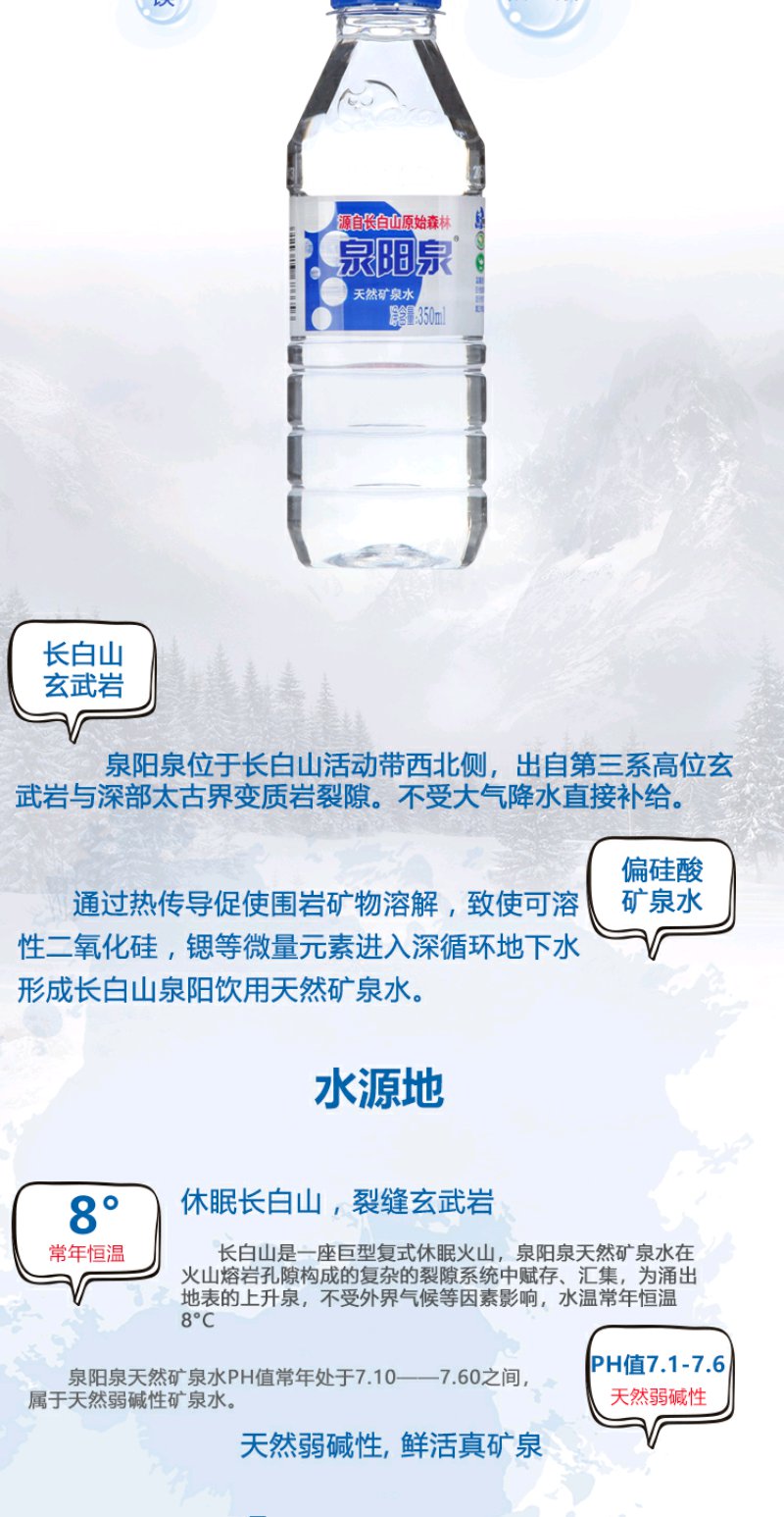同城快送385元抢泉阳泉长白山天然矿泉水小瓶装弱碱性饮用水350ml24瓶