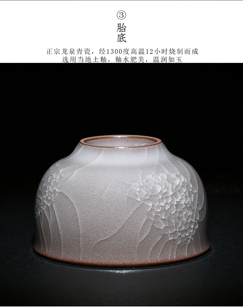 道诣堂龙泉青瓷大师潘建波手工冰裂纹冰花杯开片支钉烧精品茶杯