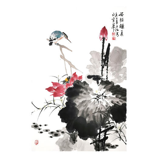 中国当代大写意花鸟画家王占海绘荷花图