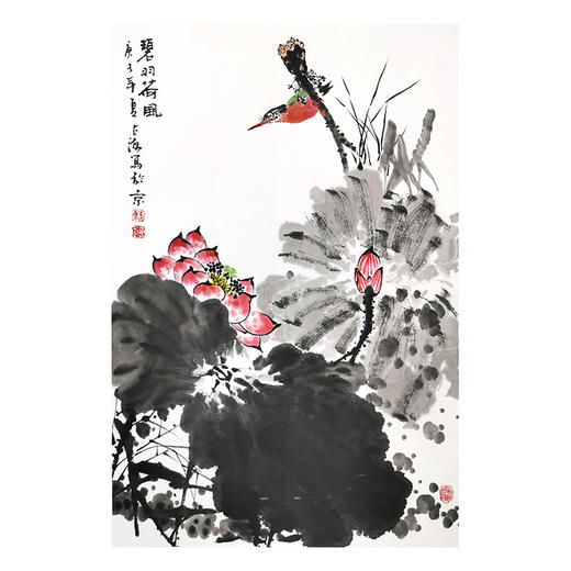 中国当代大写意花鸟画家王占海绘荷花图