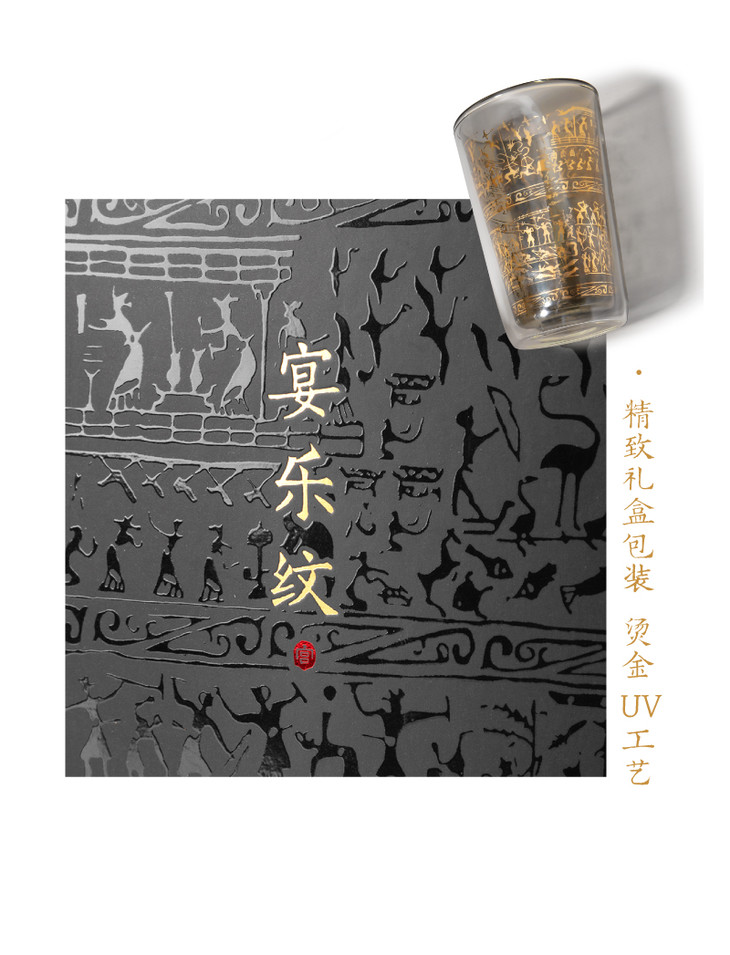 故宫杯子宴乐纹水杯双层家用创意礼物透明玻璃杯