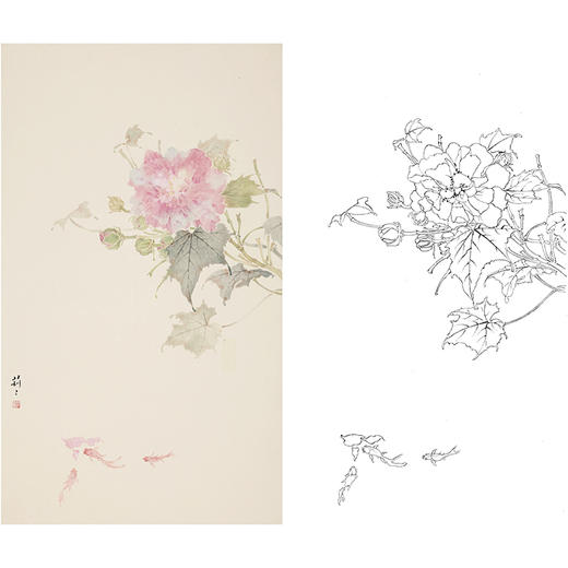 张莉莉竖幅没骨画工笔花鸟白描底稿za22