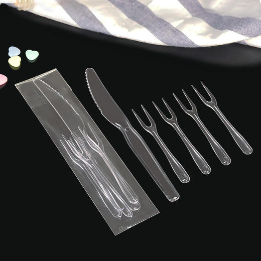 中秋月饼刀叉套装一次性蛋糕餐具透明塑料刀叉独立包装1刀4叉50套
