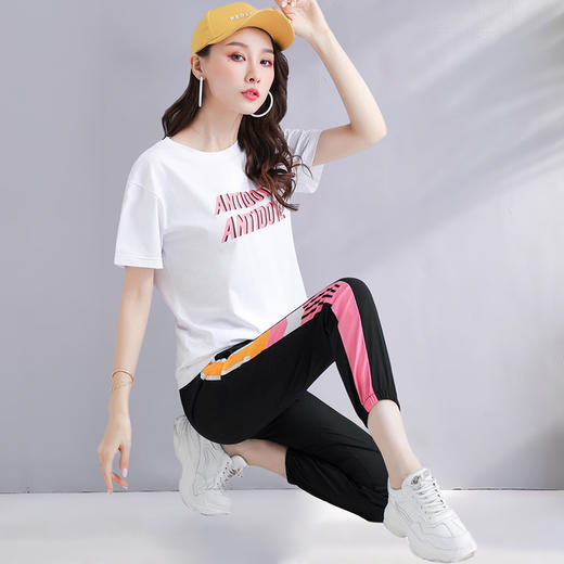 原价698特卖价119奇安达女装2020新款运动套装女夏大码束脚裤宽松短袖