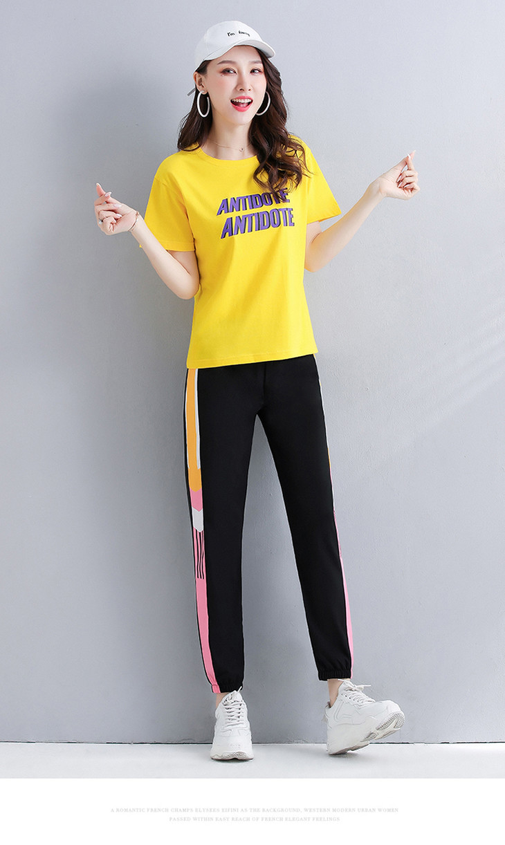 原价698特卖价119奇安达女装2020新款运动套装女夏大码束脚裤宽松短袖