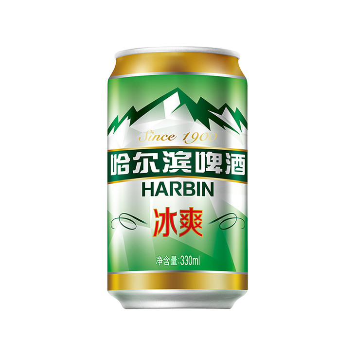 同城快送哈尔滨啤酒冰爽330ml24罐易拉罐夜场团圆聚会餐饮大众口感