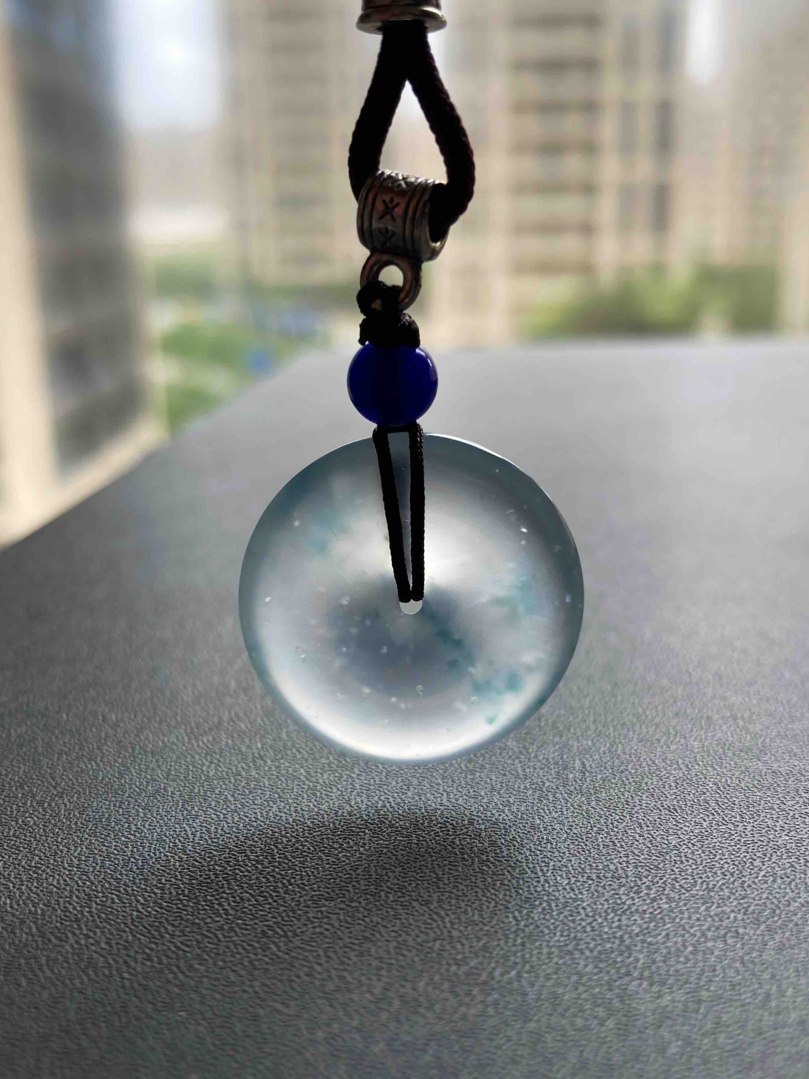 玻璃种雪花棉厚庄飘花翡翠平安扣