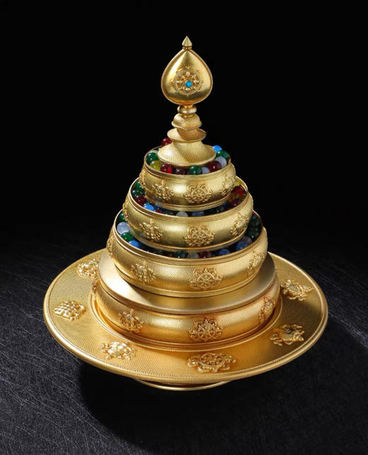 曼扎盘纯铜八吉祥藏式曼茶罗佛前供曼扎修盘三十七供曼达盘摆件