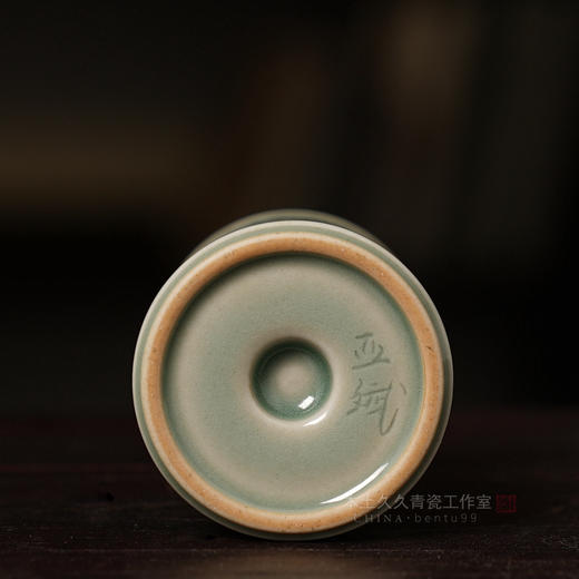 【本土久久】潘亚斌纯手工盖置 龙泉青瓷茶具梅子青盖托茶桌摆件 功夫