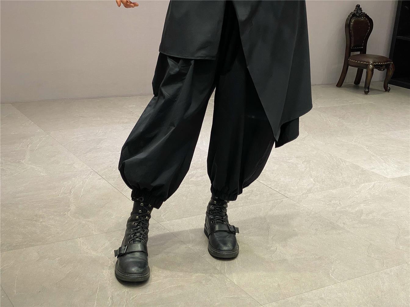 日本missyvsseydarkness黑色抽褶灯笼裤暗黑系列fw20休闲长裤脚踝松紧