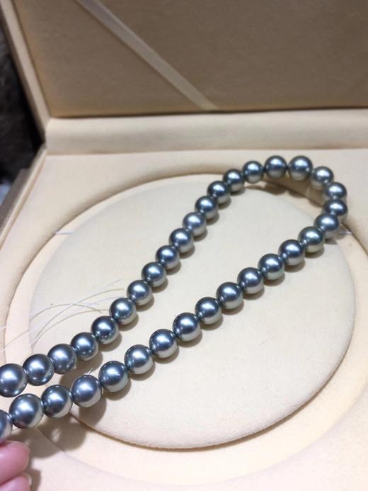 大溪地高级铂金灰项链海水珍珠1012mm正圆高冷光铂金灰强光皮滑微微瑕