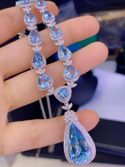 海蓝宝项链套链特惠n18k金钻石镶嵌总重2139g主石242ct钻石282ct最大