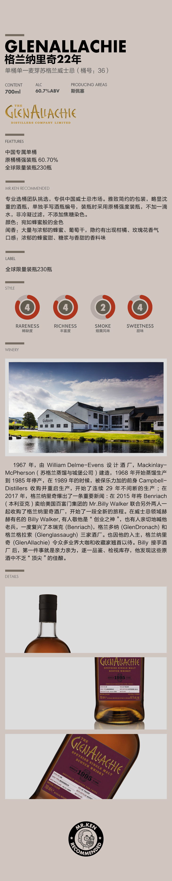 格兰纳里奇(glenallachie)22年单桶单一麦芽苏格兰威士忌(桶号:36)