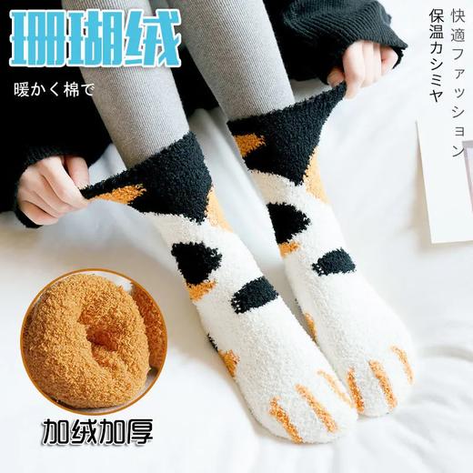 pdd-honeykt201019新款可爱猫爪毛珊瑚绒加厚保暖长筒袜