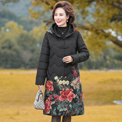 yce 1181-806 中老年羽绒棉服女长款过膝外套2019新款洋气中年妈妈