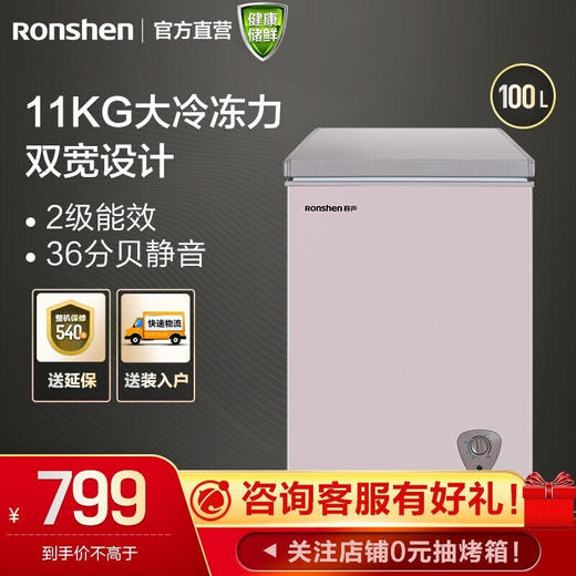 容声ronshen100升家用节能冰柜冷藏冷冻小型迷你单温卧式冰箱bdbc100