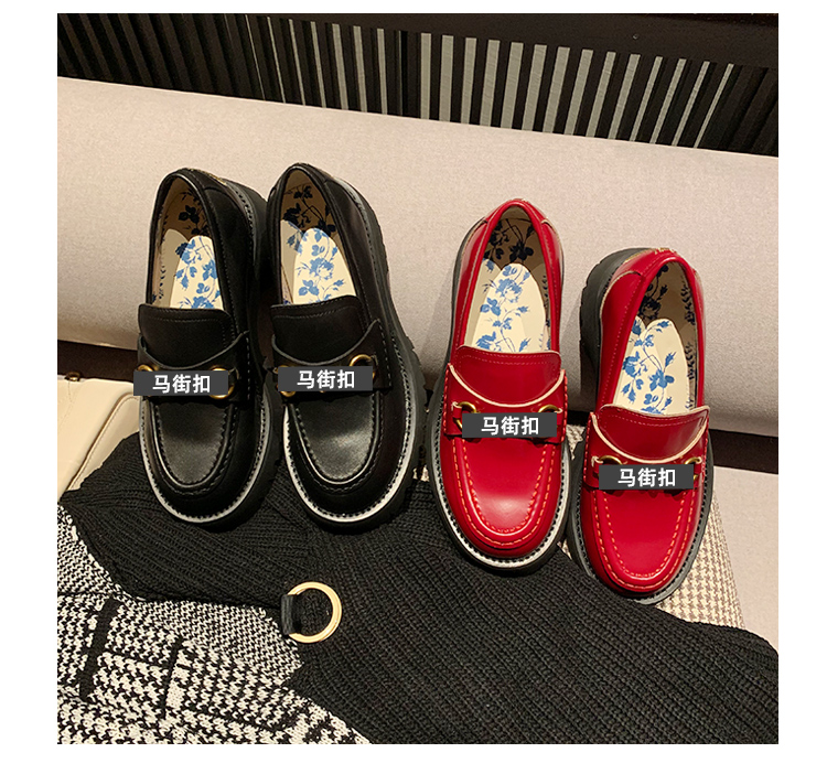 阿希哥同款英伦风小皮鞋女马衔扣厚底松糕增高单鞋女小蜜蜂乐福鞋