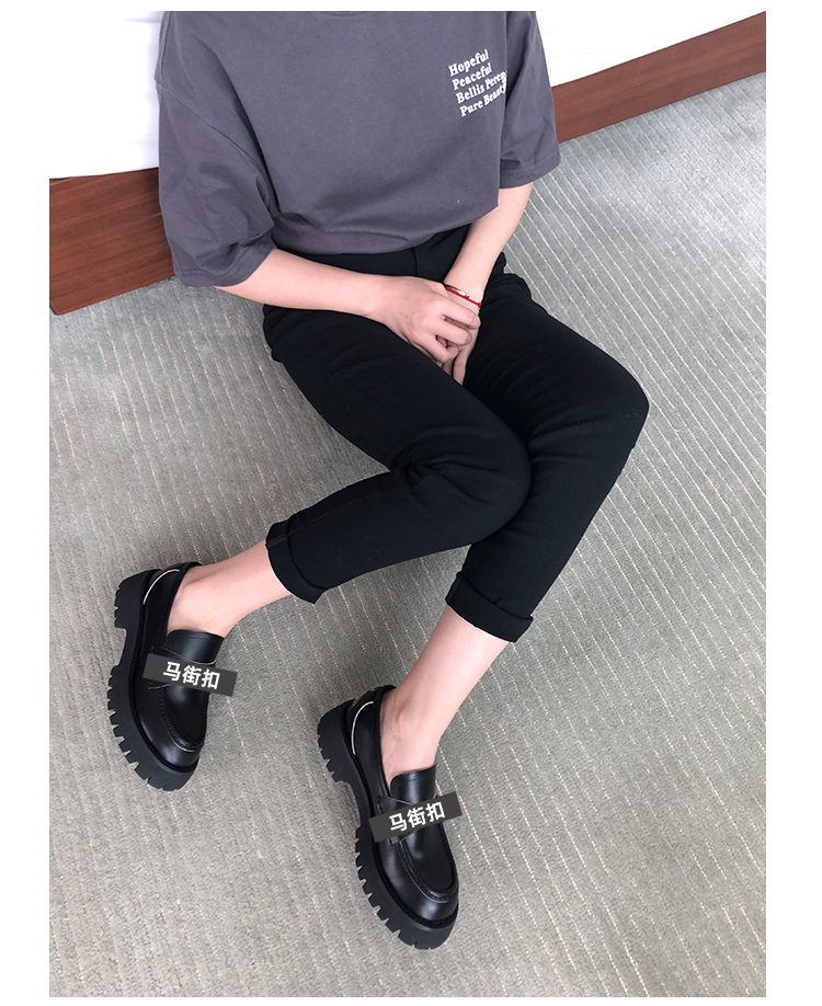 阿希哥同款英伦风小皮鞋女马衔扣厚底松糕增高单鞋女小蜜蜂乐福鞋
