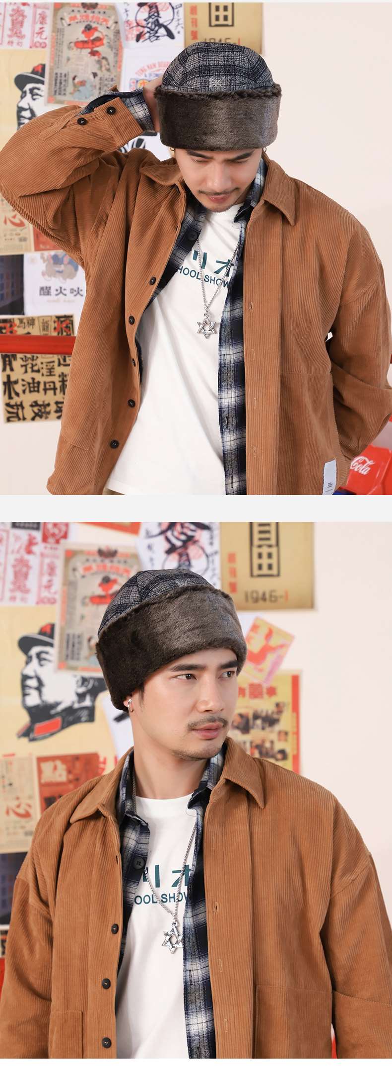 伊海诗帽子男冬天保暖套头帽加绒加厚毡帽中老年人帽防寒帽366078