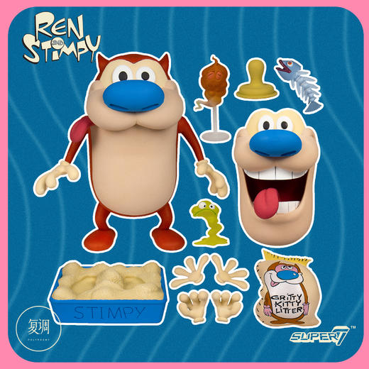 现货super7 stimpy 莱恩和史丁比 特别版 复古 潮玩摆件