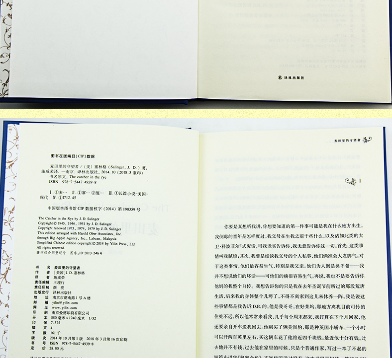 麦田里的守望者正版书籍中文翻译 经典译林 塞林格作