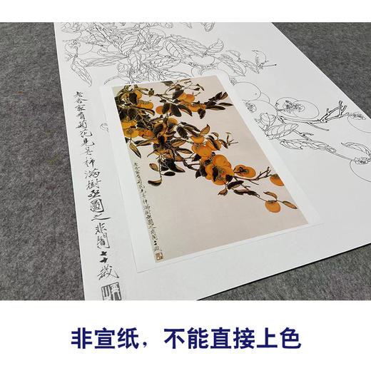 于非闇竖幅工笔花鸟白描底稿柿子事事如意丹柿多种白描尺寸可选yf48