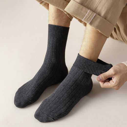 日式简约无印四季款麻色系双针抽条高罗口男式中筒袜良品休闲男袜