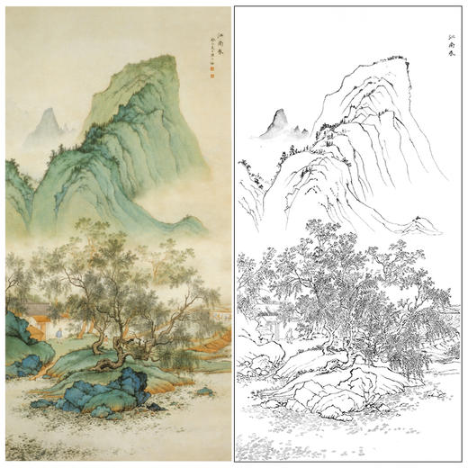 竖幅工笔山水白描底稿陈少梅江南春多种白描尺寸可选lq36