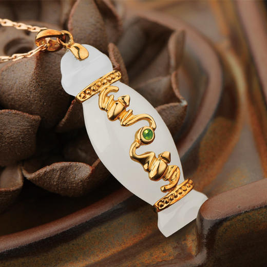 是福金镶玉吊坠和田玉吊坠女款黄金镶玉玉石玉坠 - 玉玲珑珠宝商城