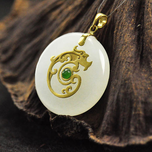 18k金镶和田玉吊坠龙腾盛世 - 玉玲珑珠宝商城